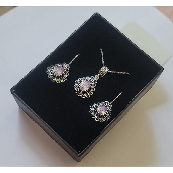 925 Sterling Silver Turkish Filigree Wedding Jewelry Set for Women, HandmadeGift - Picture 2 of 7